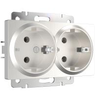 Розетка двойная с заземлением перламутровый рифленый WL13-SKG-02-IP20 Werkel