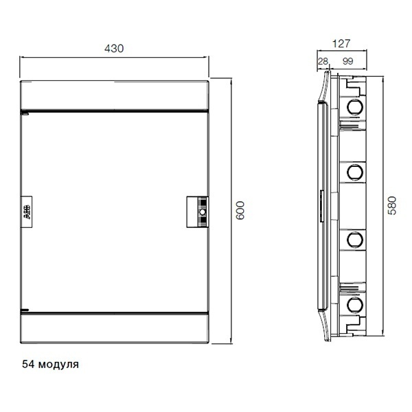 Бокс ABB Mistral41 встраиваемый 54М (3x18) белая дверь с винтовым клеммным блоком