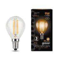 Лампа светодиодная филаментная Gauss E14 9W 2700К прозрачная 105801109