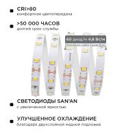 Комплект светодиодной ленты Apeyron 12В 4.8Вт/м smd 3528 60 д/м IP20 2,5м 3000K (блок, коннектор) 10-08