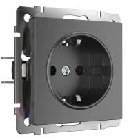 Розетка с заземлением графит рифленый WL04-SKG-01-IP20 Werkel