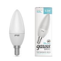 Лампа светодиодная Gauss E14 5,5W 4100К свеча матовая 1033126