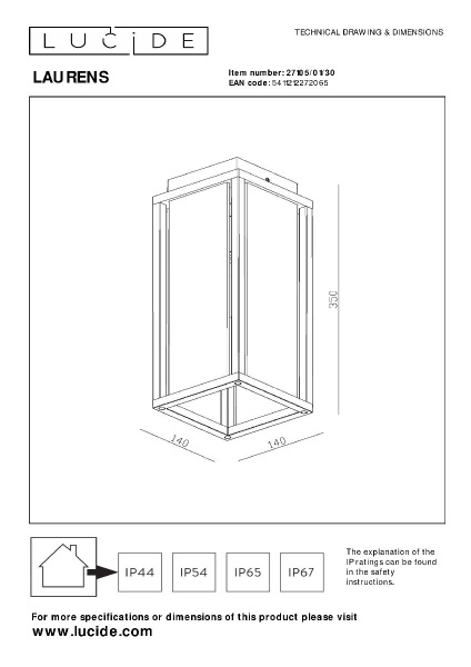 Уличный потолочный светильник Lucide Laurens 27105/01/30
