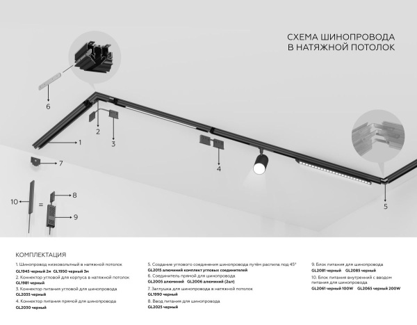 Шинопровод низковольтный для монтажа в натяжной потолок Ambrella Light Track System GL1945