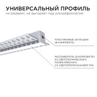 Профиль под штукатурку Apeyron ширина ленты до 12мм (рассеиватель, заглушки - 2шт) 08-48