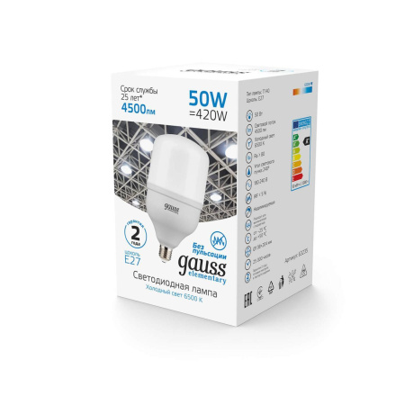 Лампа светодиодная E27 50W 6500K матовая 63235