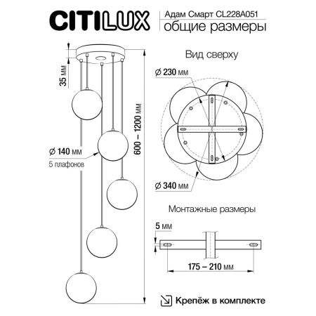 Подвесной светильник Citilux Адам Смарт CL228A051