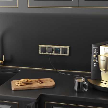 Выключатель двухклавишный черный матовый WL08-SW-2G Werkel