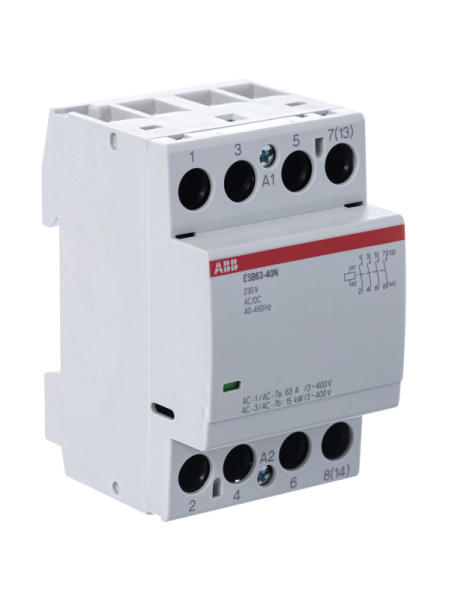 Модульный контактор ABB ESB63-40N-06 (63А АС-1, 4НО) катушка 230В AC/DC
