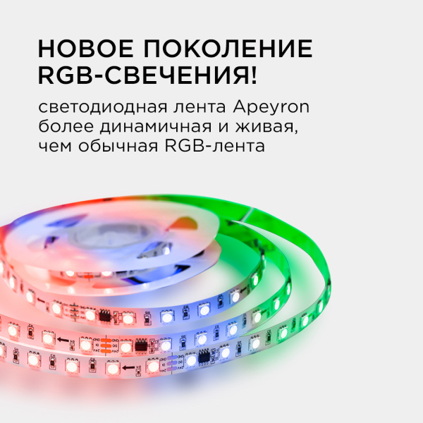 Комплект адресной светодиодной ленты Apeyron 24В 14,4Вт/м smd5050 60д/м IP20 2м RGB (адаптер питания, контроллер) 10-91