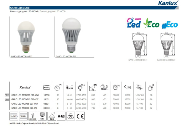 Лампа светодиодная Kanlux Garo E27 10W 2800-3200К 18630