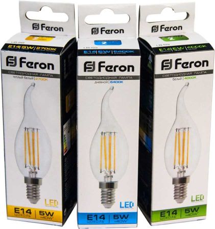 Лампа светодиодная филаментная Feron E14 5W 2700K Свеча на ветру Прозрачная LB-59 25575