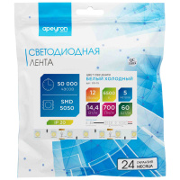 Светодиодная лента Apeyron 12В СТ 14,4Вт/м smd5050 60д/м IP20 700Лм/м 5м 6500К 00-15