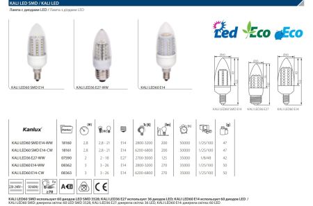 Лампа светодиодная Kanlux Kali E14 2,8W 2800-3200К 18160