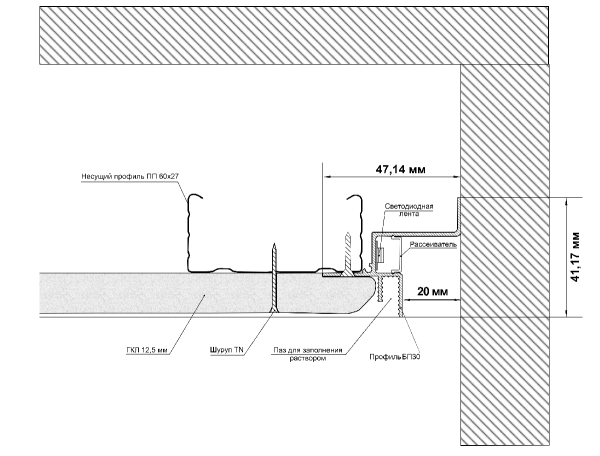 Безрамный «теневой» алюминиевый профиль SWG PRO FGC-20-BL-2 022512