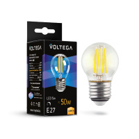 Лампа светодиодная филаментная Voltega E27 5W 3000K шар прозрачный 7202