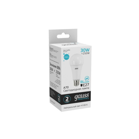 Лампа светодиодная E27 30W 4100K груша матовая 73229