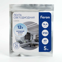 Светодиодная лента Feron 14,4W/m 60LED/m 5050SMD холодный белый 5M LS606 27644