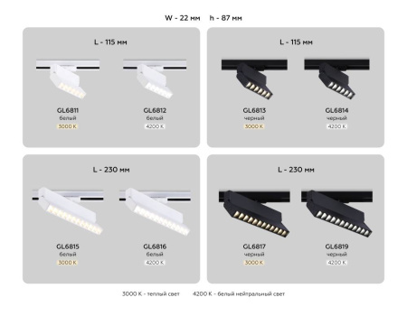 Трековый однофазный светильник Ambrella Light Track System GL6816