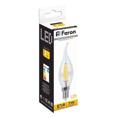 Лампа светодиодная филаментная Feron E14 7W 2700K Свеча на ветру Прозрачная LB-67 25727