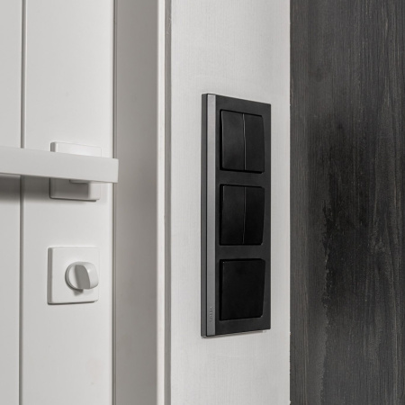 Выключатель двухклавишный черный матовый WL08-SW-2G Werkel