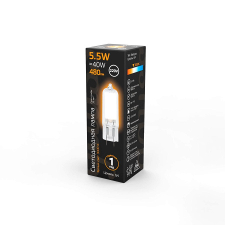 Лампа cветодиодная G4 5.5W 3000K прозрачная 107807105