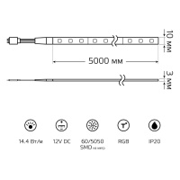 Светодиодная лента RGB Gauss 312000414 5050 60LED 12V 14.4W IP20