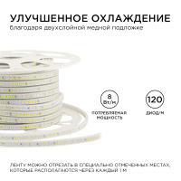 Светодиодная лента Apeyron Стандарт 220В 2835 8Вт/м 4000К 50м IP65 17-40