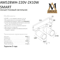 Трековый однофазный светильник AM Group AM528 WH-220V-2X10W SMART