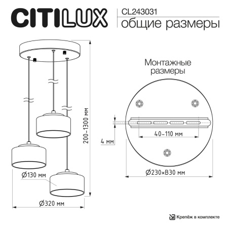 Подвесной светильник Citilux Espace CL243031