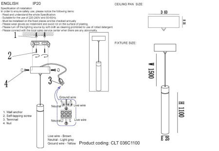 Подвесной светодиодный светильник Crystal Lux CLT 036C1100 GO