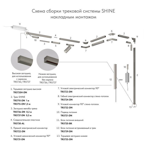 Шинопровод магнитный накладной/подвесной Denkirs Shine Base TR5716-DN