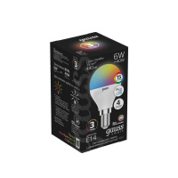 Лампа светодиодная диммируемая Gauss E14 6W RGBW груша матовая 105101406