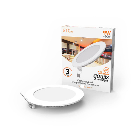 Светодиодный светильник Gauss 939111109 ультратонкий IP20 9W 2700K