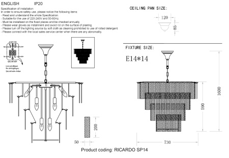 Подвесная люстра Crystal Lux RICARDO SP14 BRASS