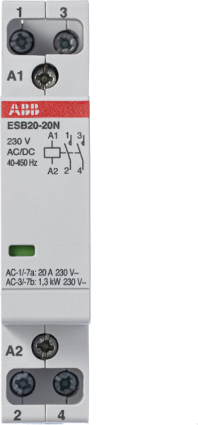 Модульный контактор ABB ESB20-20N модульный (20А АС-1 2НО) катушка 230В AC/DC