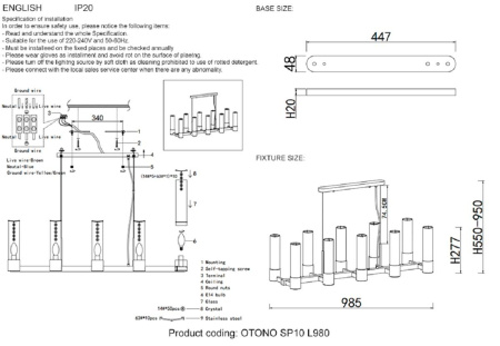 Подвесная люстра Crystal Lux OTONO SP10 L980 BLACK CHROMIUM/TRANSPARENTE