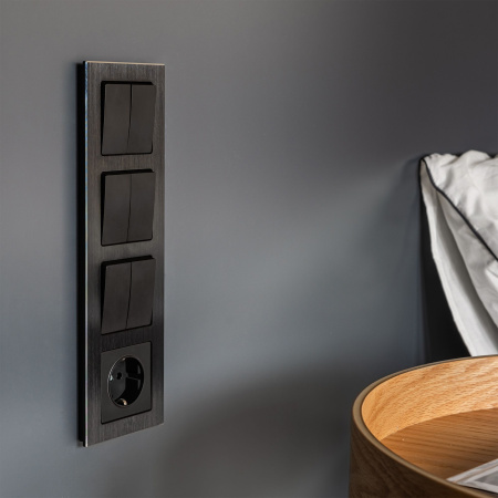 Выключатель двухклавишный черный матовый WL08-SW-2G Werkel