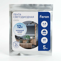 Светодиодная влагозащищенная лента Feron 4,8W/m 60LED/m 2835SMD холодный белый 5M LS604 27638