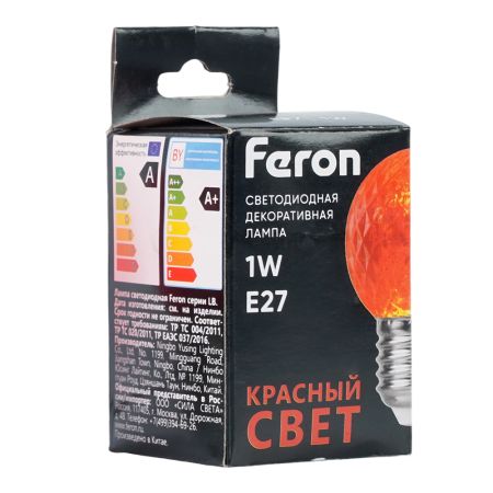 Лампа светодиодная Feron LB-385 шар красный прозрачный E27 1W 230V 52164