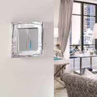 Выключатель двухклавишный с подсветкой серебряный рифленый WL09-SW-2G-LED Werkel