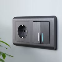 Выключатель двухклавишный с подсветкой графит рифленый WL04-SW-2G-LED Werkel