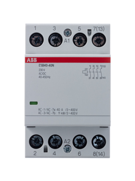 Модульный контактор ABB ESB40-40N-06 (40А АС-1, 4НО), катушка 230В AC/DC