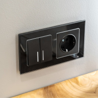 Выключатель двухклавишный проходной с подсветкой черный матовый WL08-SW-2G-2W-LED Werkel