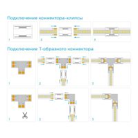 Комплект коннекторов (Т-образный +3 клипсы) для одноцв. светод. ленты 12/24В, COB, IP20, подложка 8 мм Apeyron 09-104
