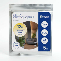 Светодиодная лента Feron 14,4W/m 60LED/m 5050SMD теплый белый 5M LS606 27646