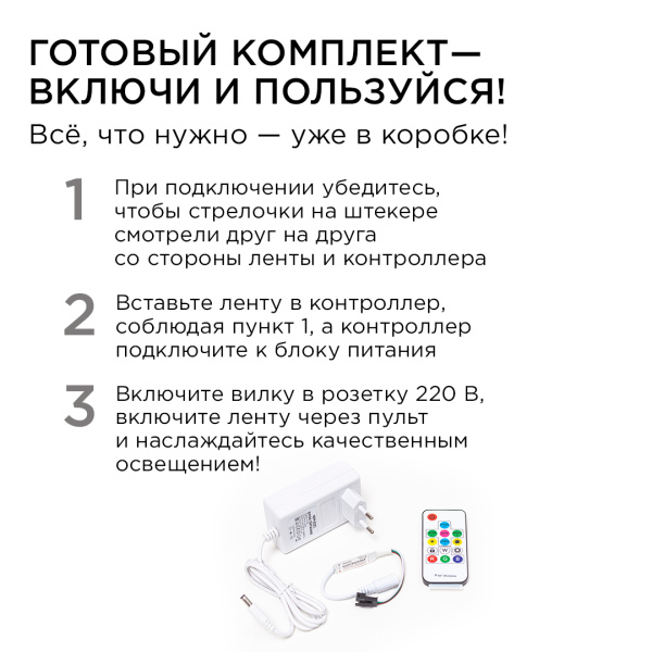 Комплект адресной светодиодной ленты Apeyron 24В 14,4Вт/м smd5050 60д/м IP65 5м RGB (адаптер питания, контроллер) 10-96