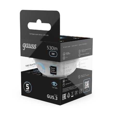 Лампа cветодиодная диммируемая Gauss GU5.3 5W 4100K матовая 101505205-D