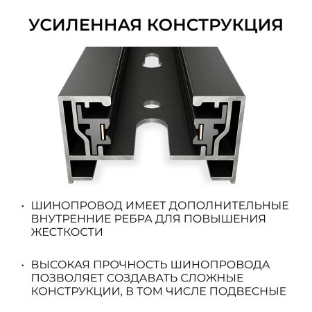 Шинопровод однофазный накладной/подвесной Apeyron в комплекте крепёж, токоввод, заглушка R45-08
