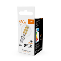Светодиодная филаментная лампа Gauss Basic Filament E14 4W 3000K шар 50512142